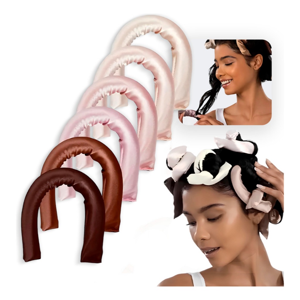 Kit 6 Peças Modeladores De Cabelo Cetim Sem Calor Cobertos Flexi Cachos Modeladores De Cabelo Dormir