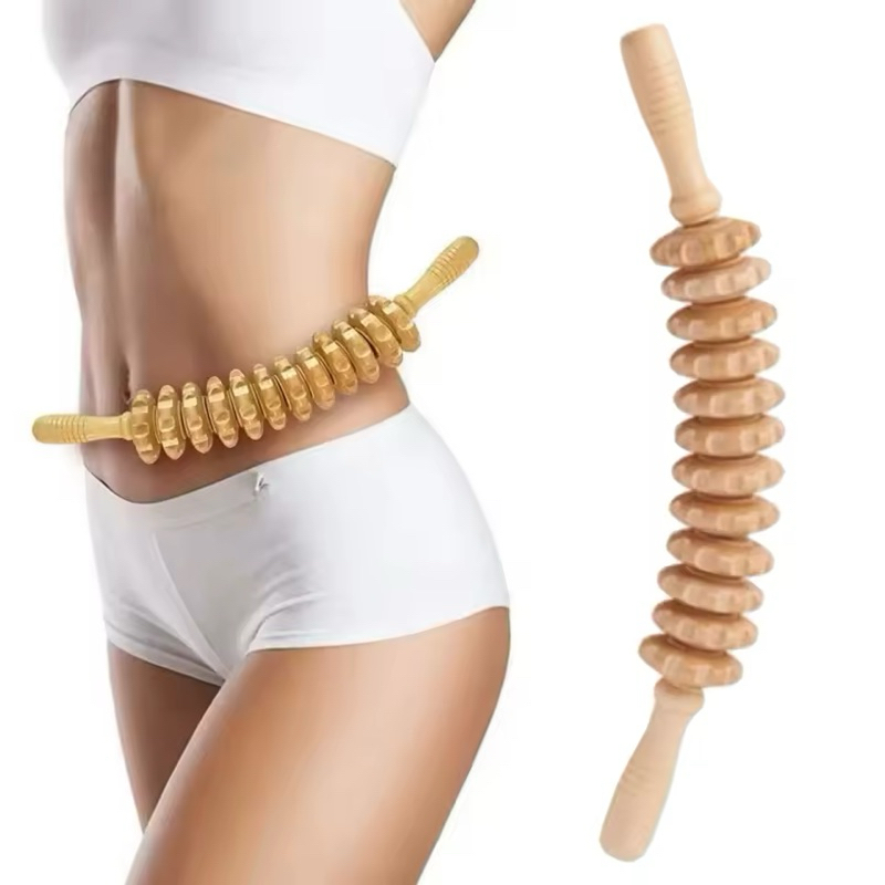 massagem de rolo de terapia de madeira de 12 rodas, massageador curvo projetado