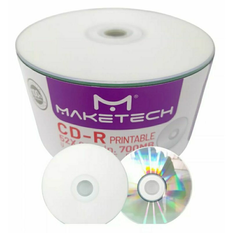 50 CD-R PRINTABLE MAKETECH 700 MB 80 MINUTOS 52X ORIGINAL