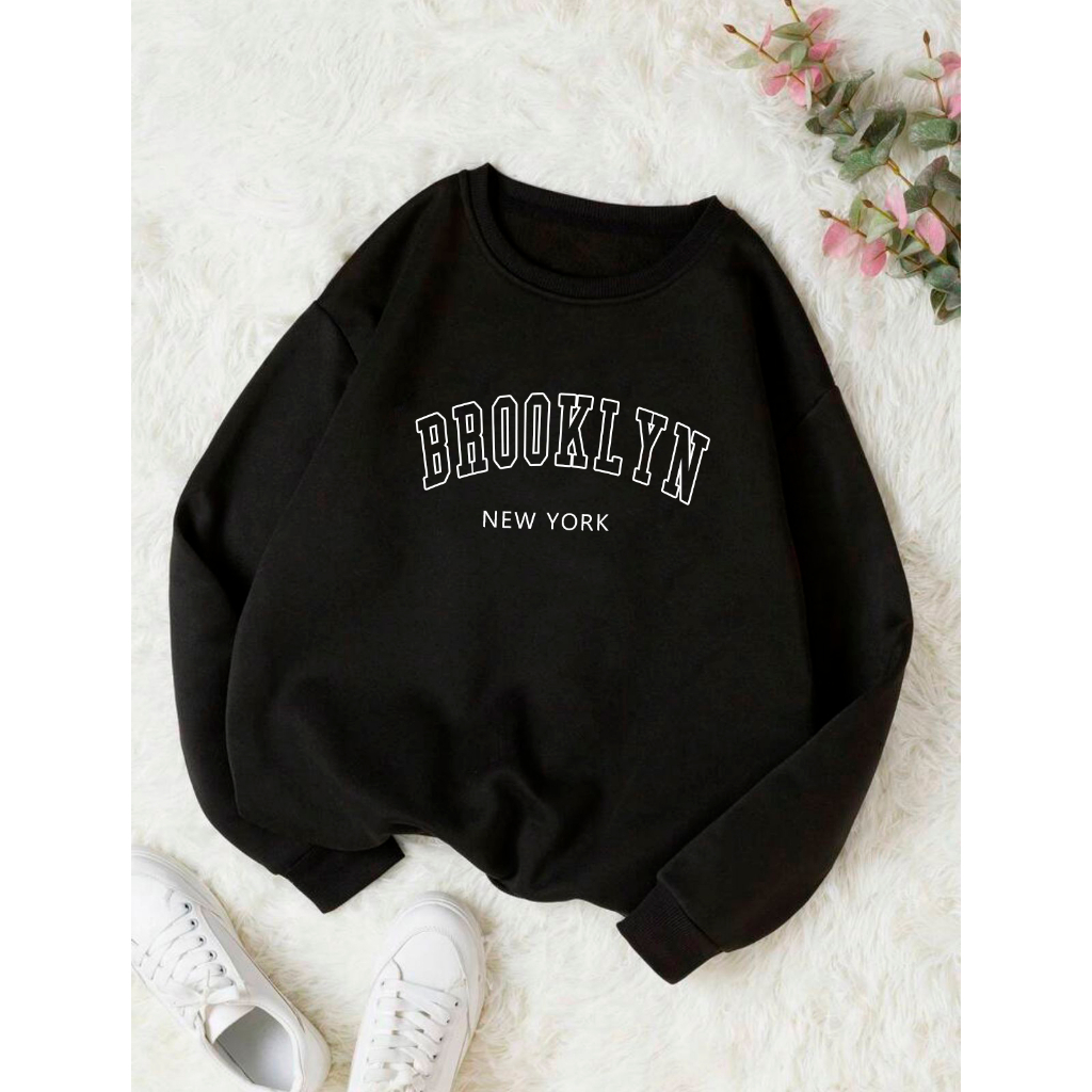 Moletom Careca Brooklyn Gola Redonda Blusa Frio Básico Casaco Feminino Masculino Flanelado Algodão