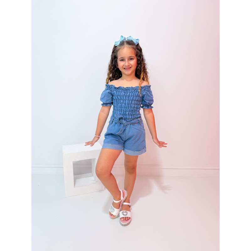 Macaquito lastex jeans infantil menina Blogueirinha Diva
