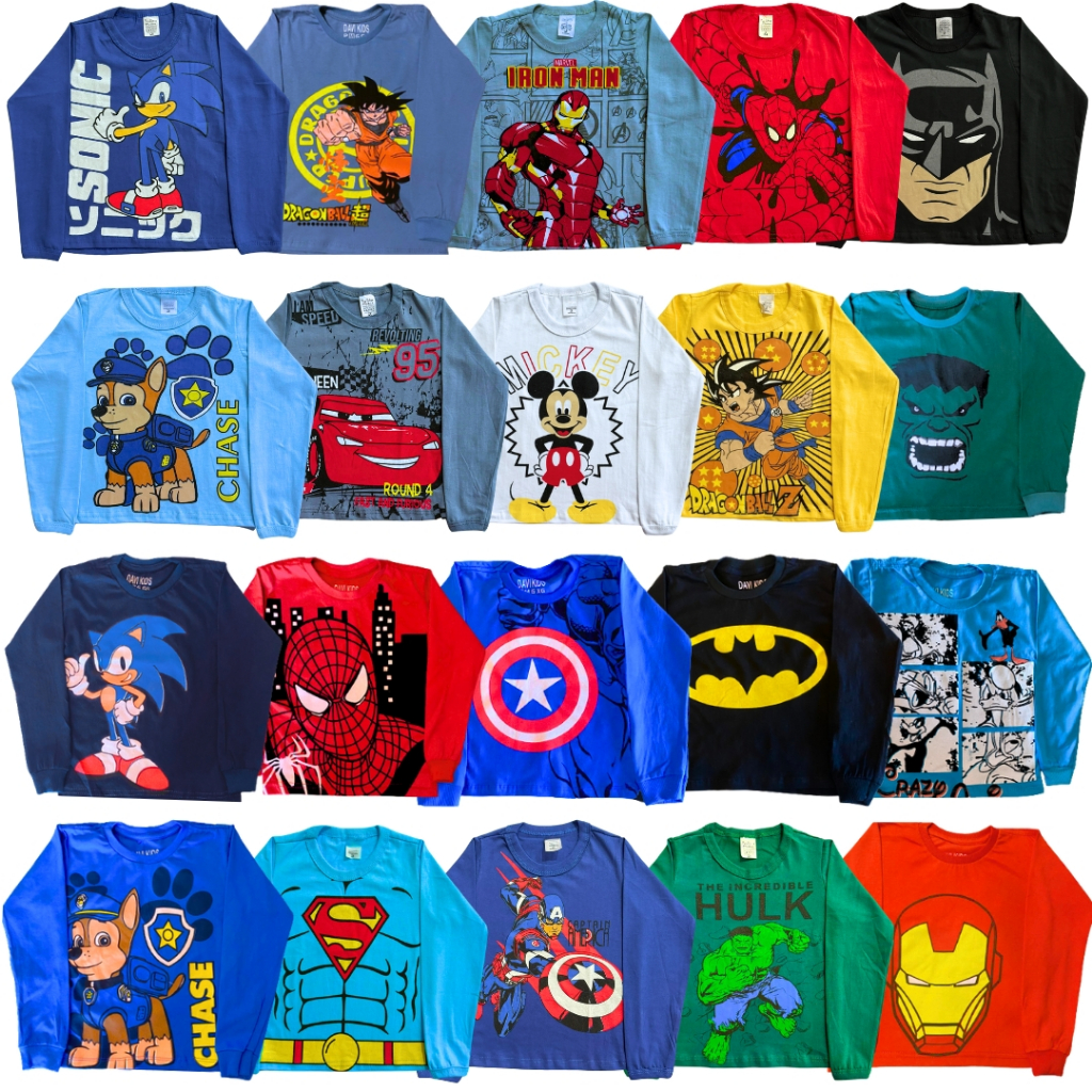 Kit 5 Camiseta Infantil Menino Manga Comprida