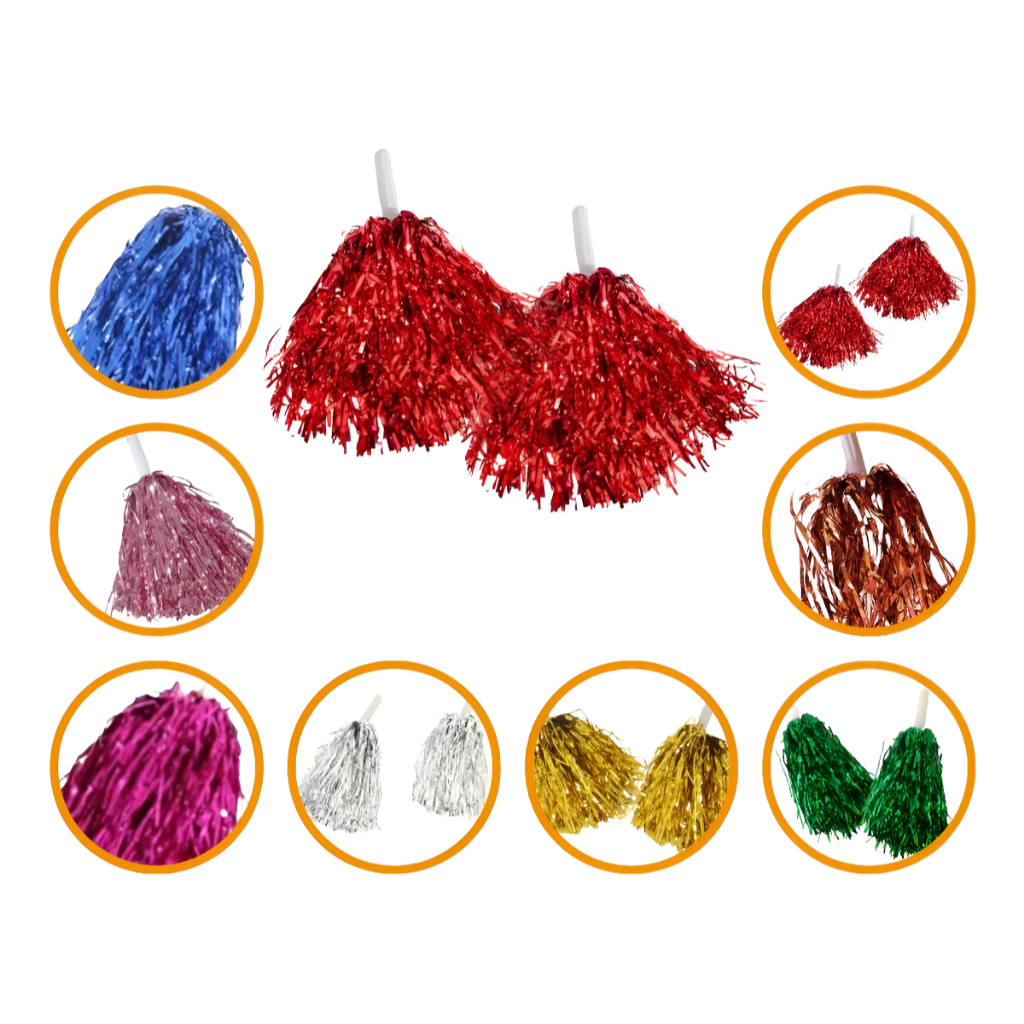 Kit 2 Pompom Cheerleader Mamãe Sacode Líder De Torcida Festa Metalizado POM POM
