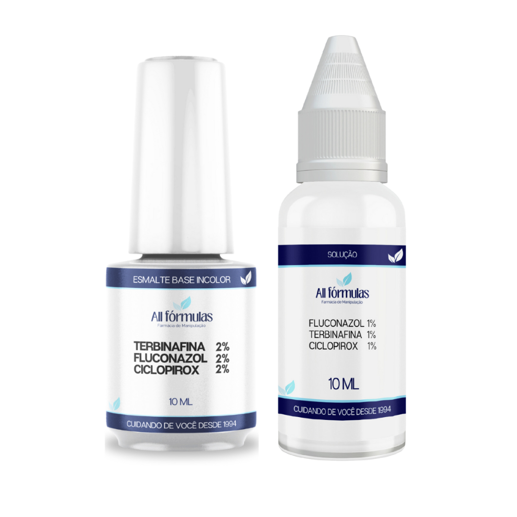 KIT 2 - 1 Solução 10 ML + 1 Esmalte 10 ML - Ciclopirox, Terbinafina, Fluconazol