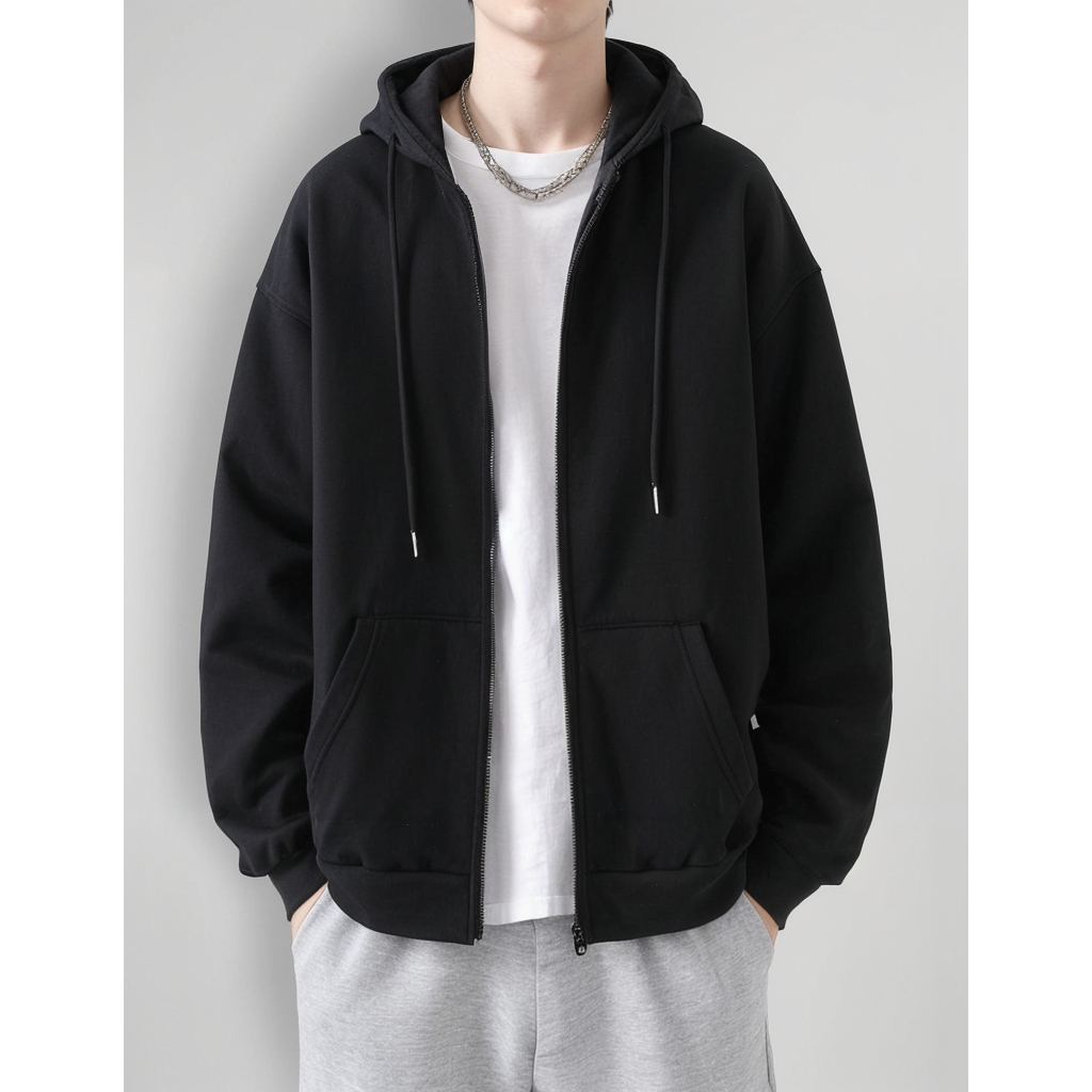 Blusa Moletom  com Ziper Masculina Flanelada Bolso Canguru