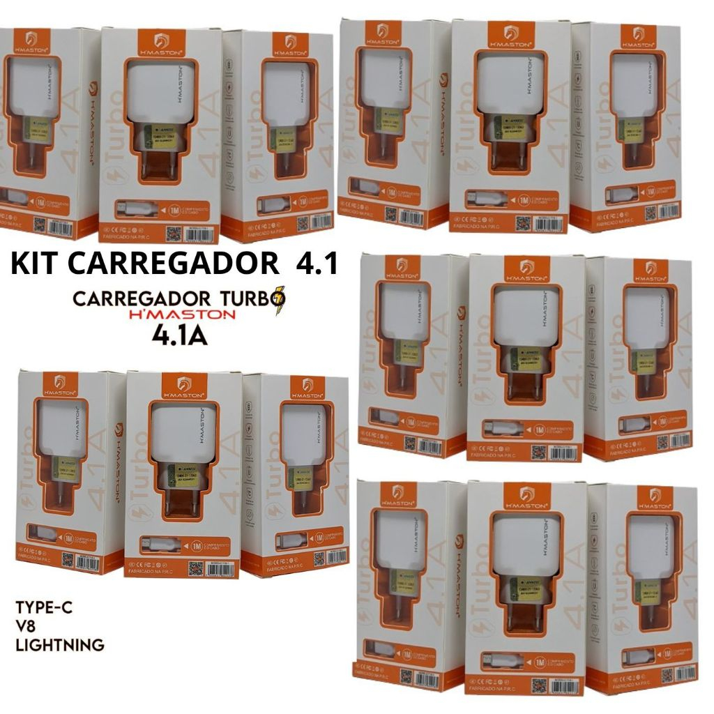 Kit 10pcs Carregador 4.1 Carregador Para V8 Carregador Para Iphone Carregador para Tipo-C 2 Usb Carga Rápida h´maston