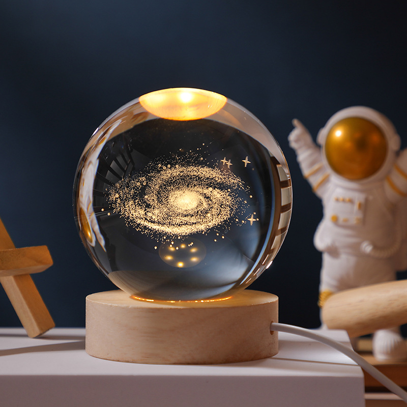 Crystal Ball Gllowing Night Lamp Desktop Ornament Base de madeira