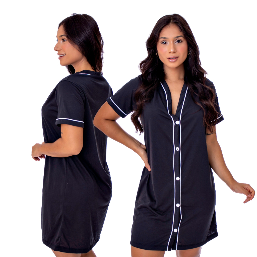 Camisola Amamentação Meia Manga Luxo com Botões Pós Cirúrgica