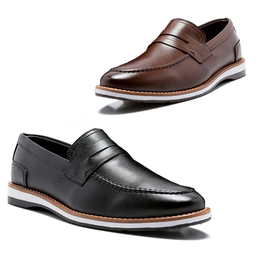 Kit 2 Pares Sapato Masculino Versales Calce Fácil Platium Elegante Confortável Preto Marrom Camurça