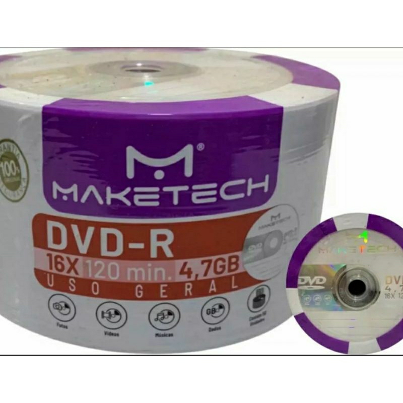 100 Dvd-r Maketech Logo 4.7gb 120 Minutos 16x