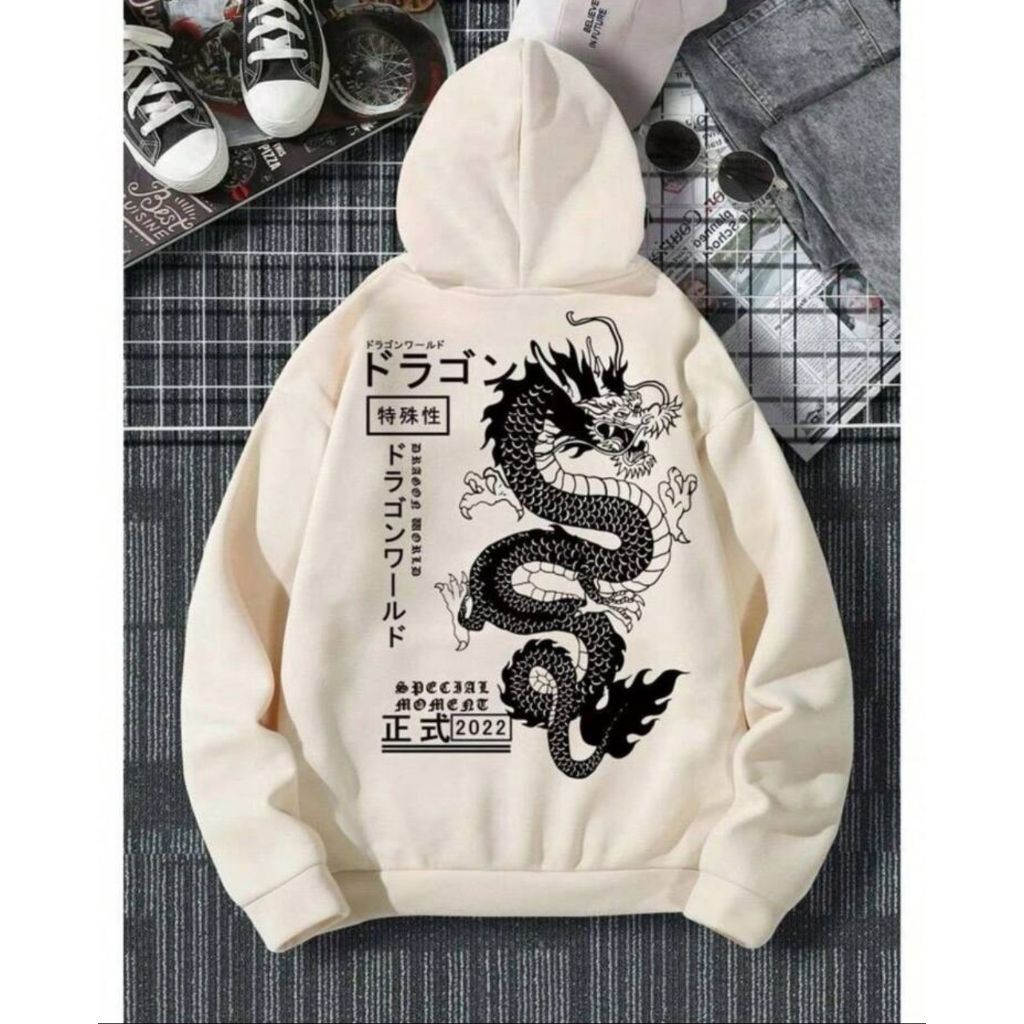 Moletom Canguru Dragão Chinês (COSTAS) Com Capuz E Bolso Casaco Feminino Masculino Flanelado Unissex Inverno Blusa Frio
