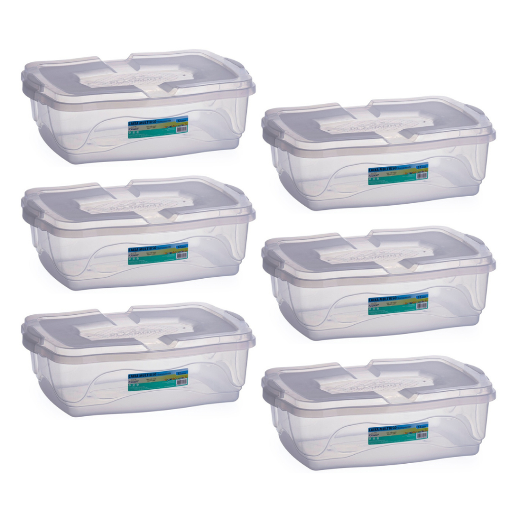 Kit Caixas Organizadoras 12L Transparente de Plástico Brinquedos Roupas Livros Sapatos