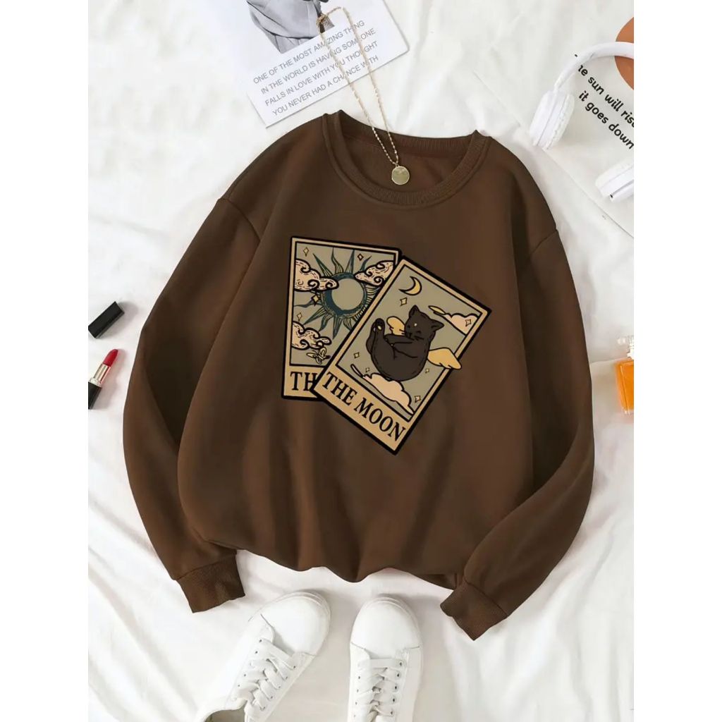 Moletom Careca Cartas De Tarô (FRENTE) Gola Redonda Casaco Feminino Masculino Flanelado Unissex Inverno Frio Blusa