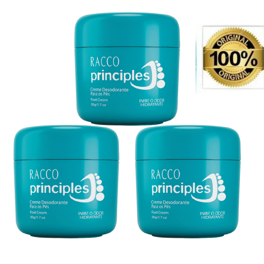 Kit 3 Creme Desodorante Para Pés Principles Racco 50g Original Hidratante Anti Odor Frieira Micose