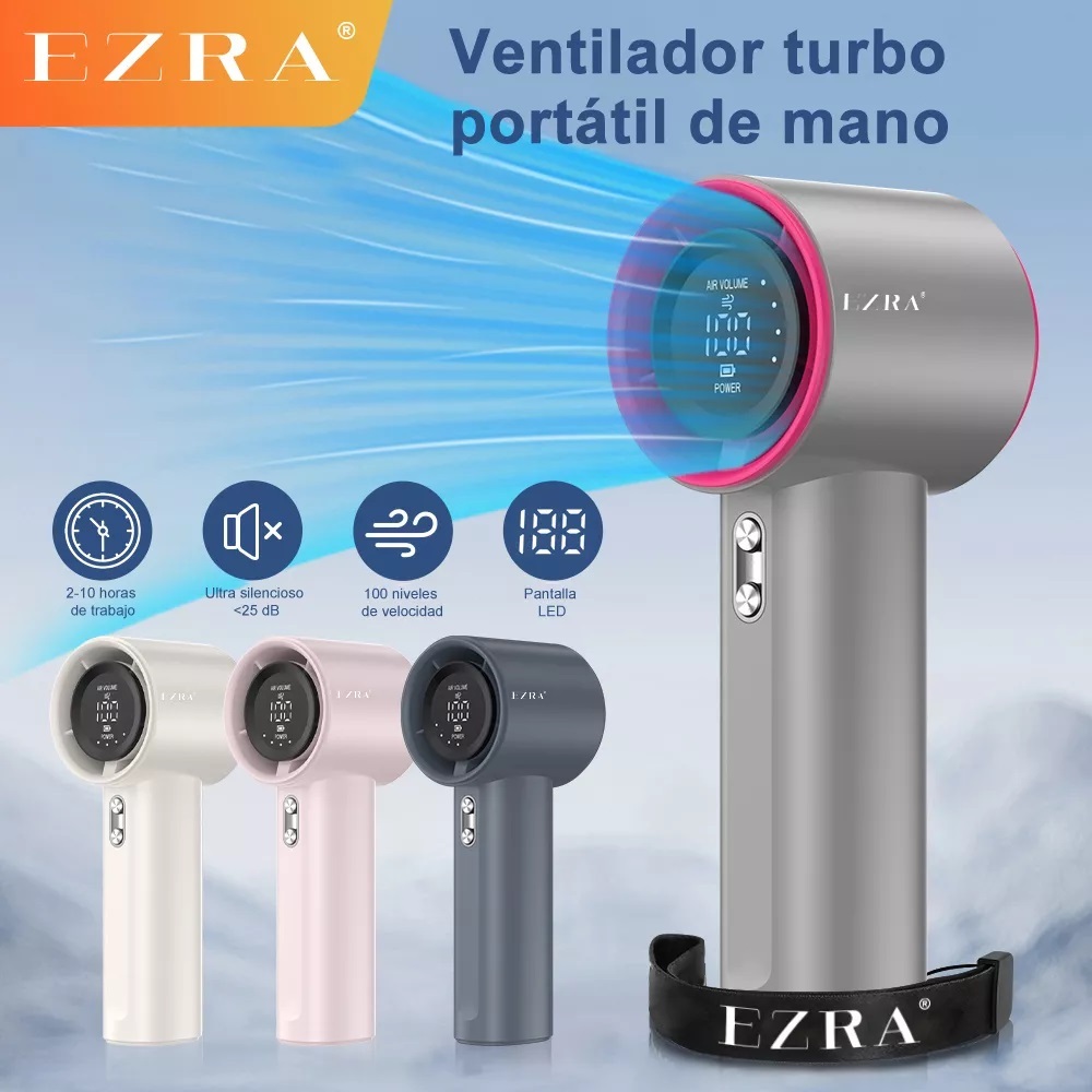 EZRA 3600Mah Mini Ventilador Vento Forte 100 Velocidade do Vento de Engrenagem Display Digital Ventilador Ajustável