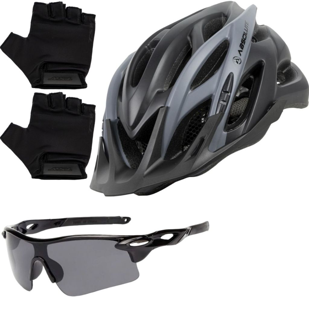 Capacete Ciclismo Bike Mtb Com Sinalizador De Led + Óculos Esporte + Par De Luvas