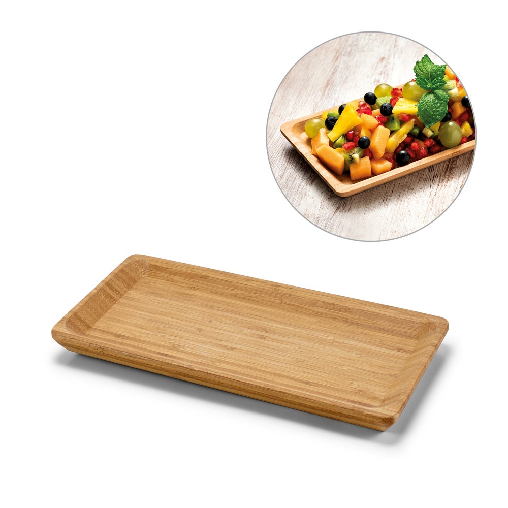 Kit Com 2 Travessas Bandeja Retangular Bambu 25 X 13
