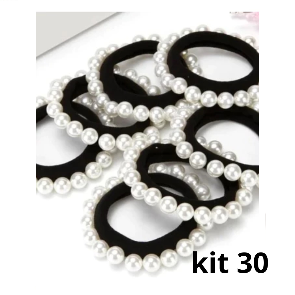 Kit 30 unidades Elástico amarrador de cabelo Com Pérolas branco acessorios xuxinha para cabelo 30 unidades best