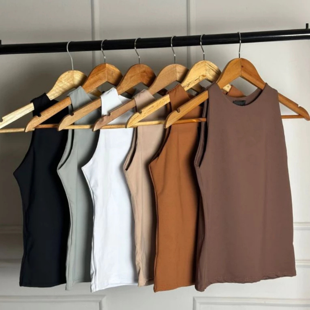 Regata Blusinha Feminina Básica Elegante Moda Blogueira Tendencia Tecido Helanca
