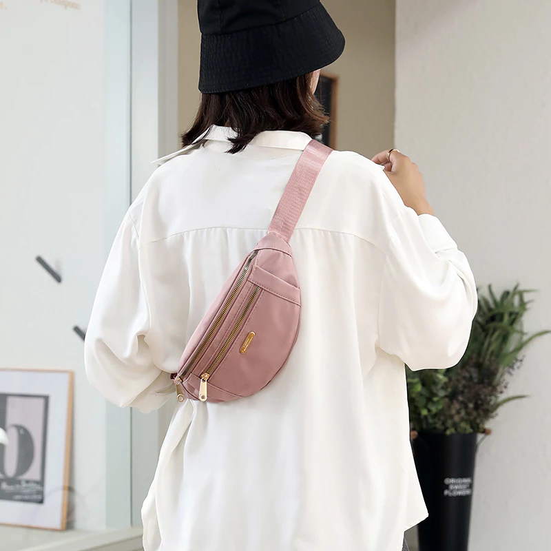 Bolsa Transversal Feminina Pochete em Lona Impermeável Estilo Coreano Ajustável para Cintura e Peito