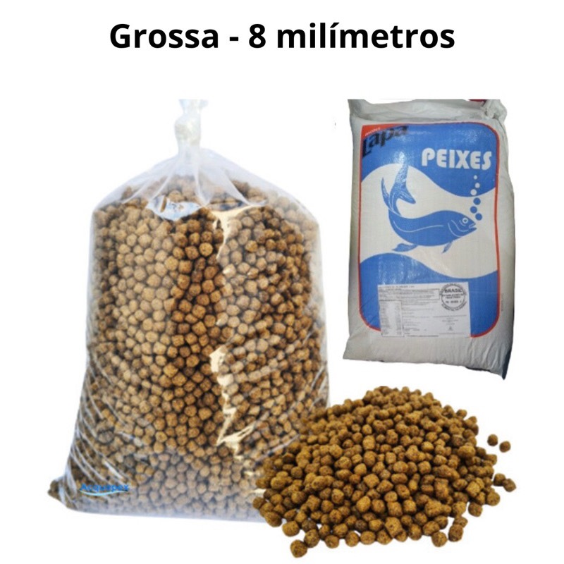 Até 5Kg Ração Grossa Peixe Tilapia/Carpa - 8mm - Engorda/Crescimento - 28% Proteína