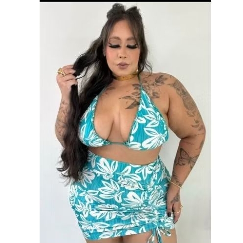 biquíni plus size com bojo de alta sustentação calcinha e saia estica bastante(estampa sortida)