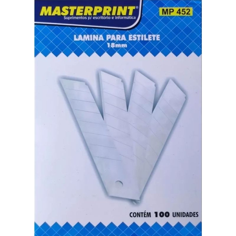 Lamina De Estilete Larga 18mm Masterprint Cx C/ 100 Unidades.