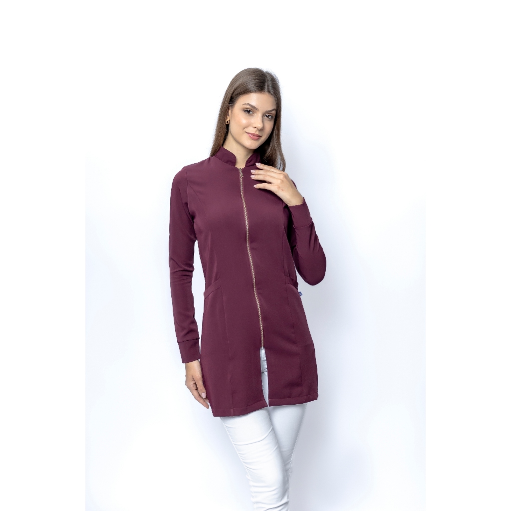 Jaleco Gola Padre Gabardine Com Elastano Zíper Feminino