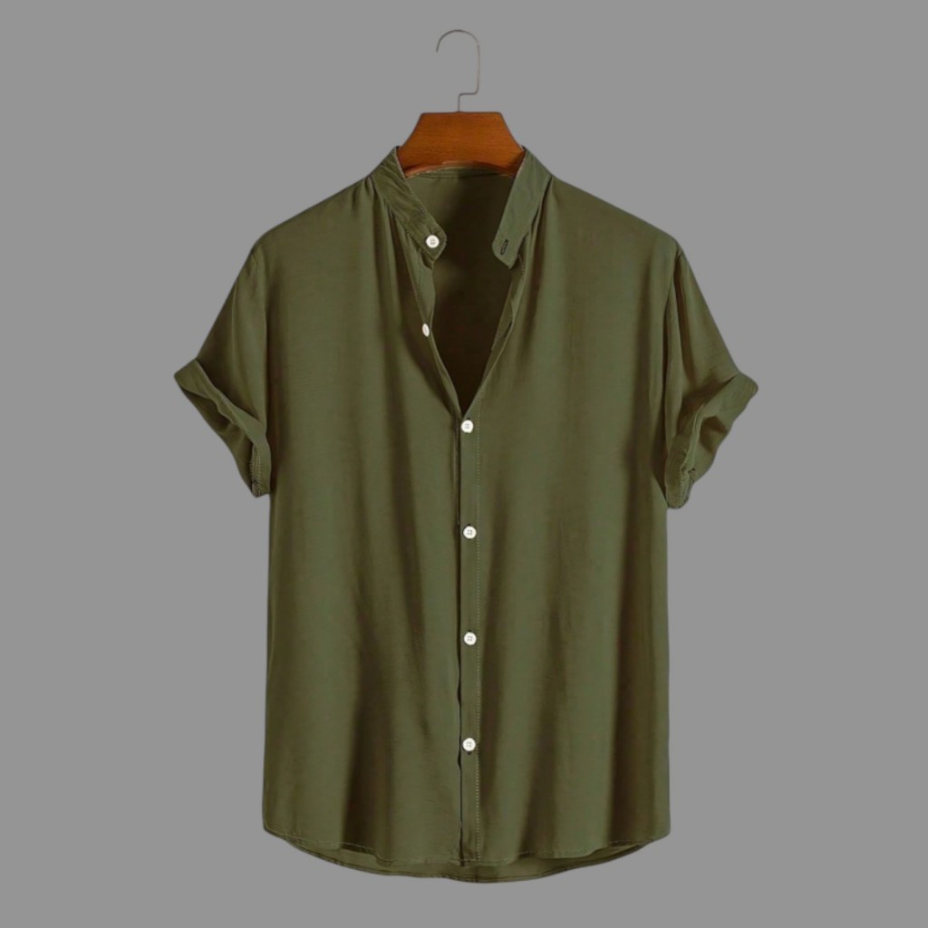 Camisa Social Masculina Manga Curta Gola Padre Aspecto de Linho - Cores Variadas - Confortável