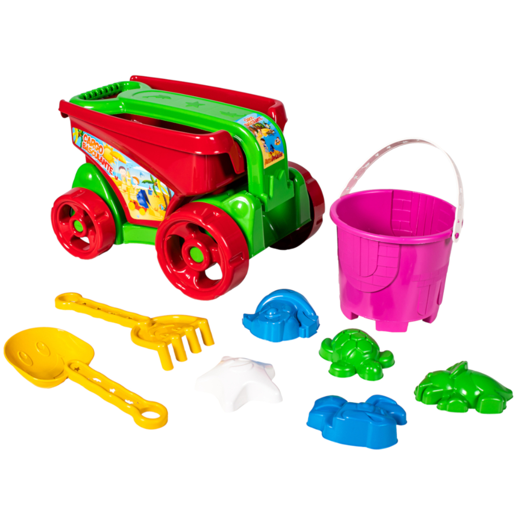 Carrinho de praia infantil - com balde e acessórios e cores sortidas - com alça - diversão
