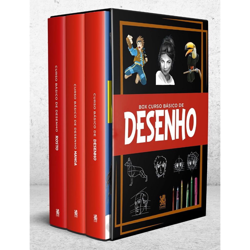 Livro Curso Básico de Desenho - Box com 3 Livros - Rosto Mangá