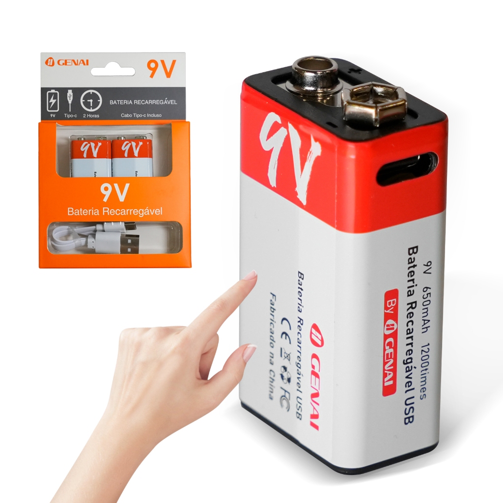 Kit 2 Baterias Recarregável 9 Volts Knup 9v 650mah Original