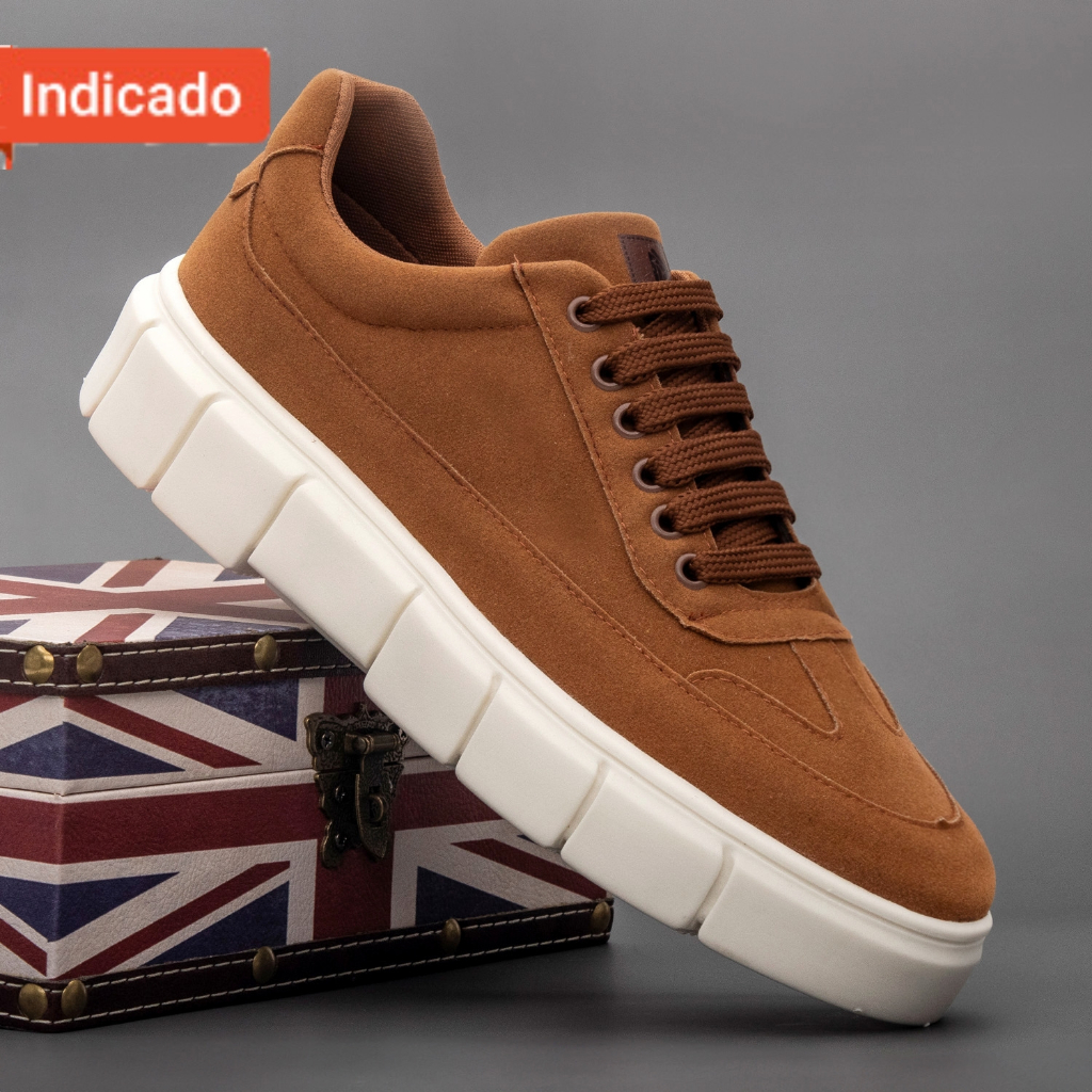 Sapato Casual Masculino Moda Tendencia Sola 5CM Moderno Caramelo Camurça Oversize Lançamento