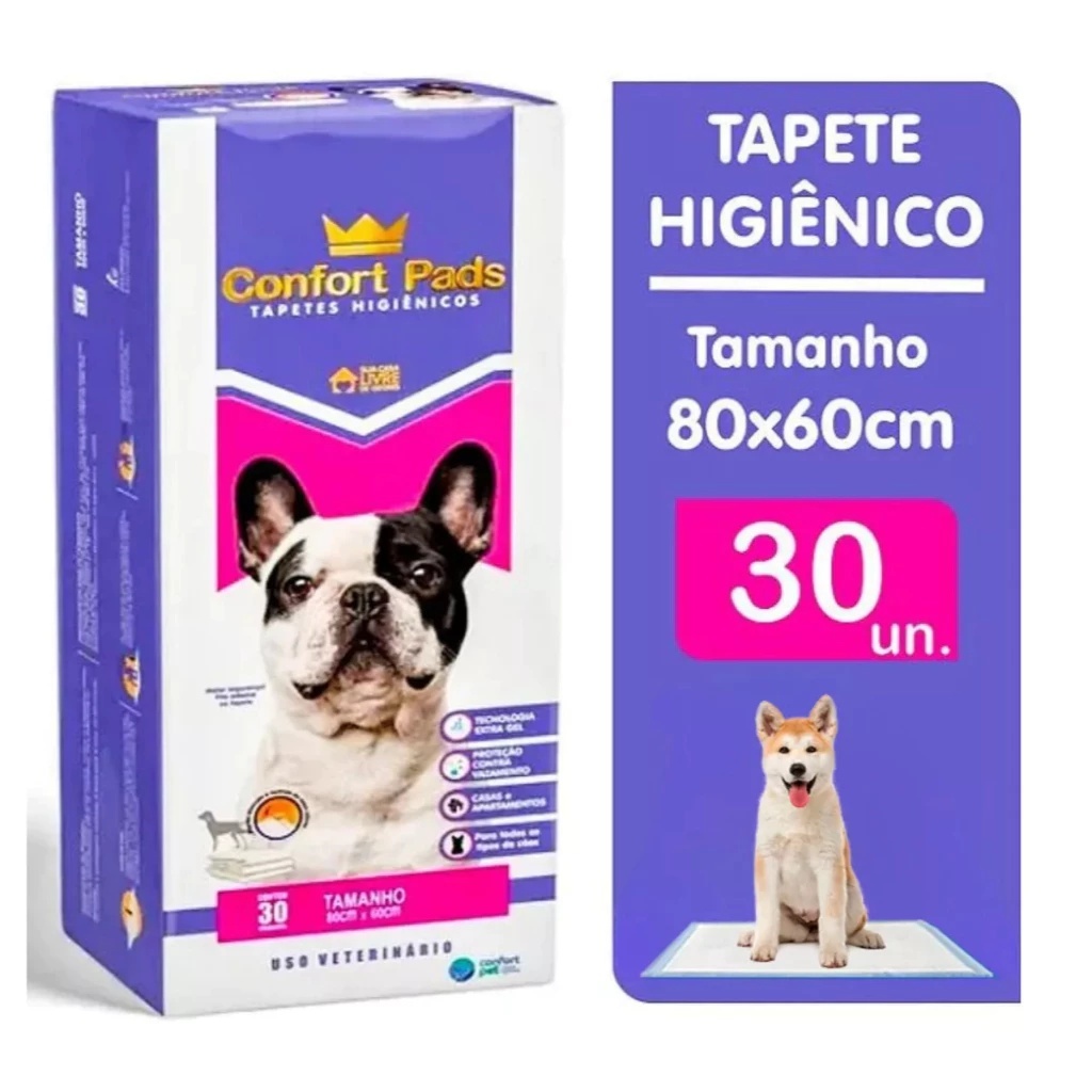 Tapete Higienico Confort Pads 80x60cm Para Caes Cachorro e Gatos com 30 Unidades