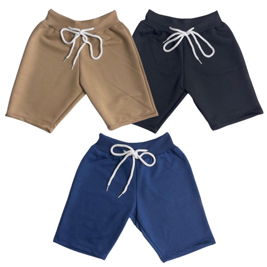 Kit 3 Bermudas Infantil Lisa Sem Estampa Menino Moletom Moletinho