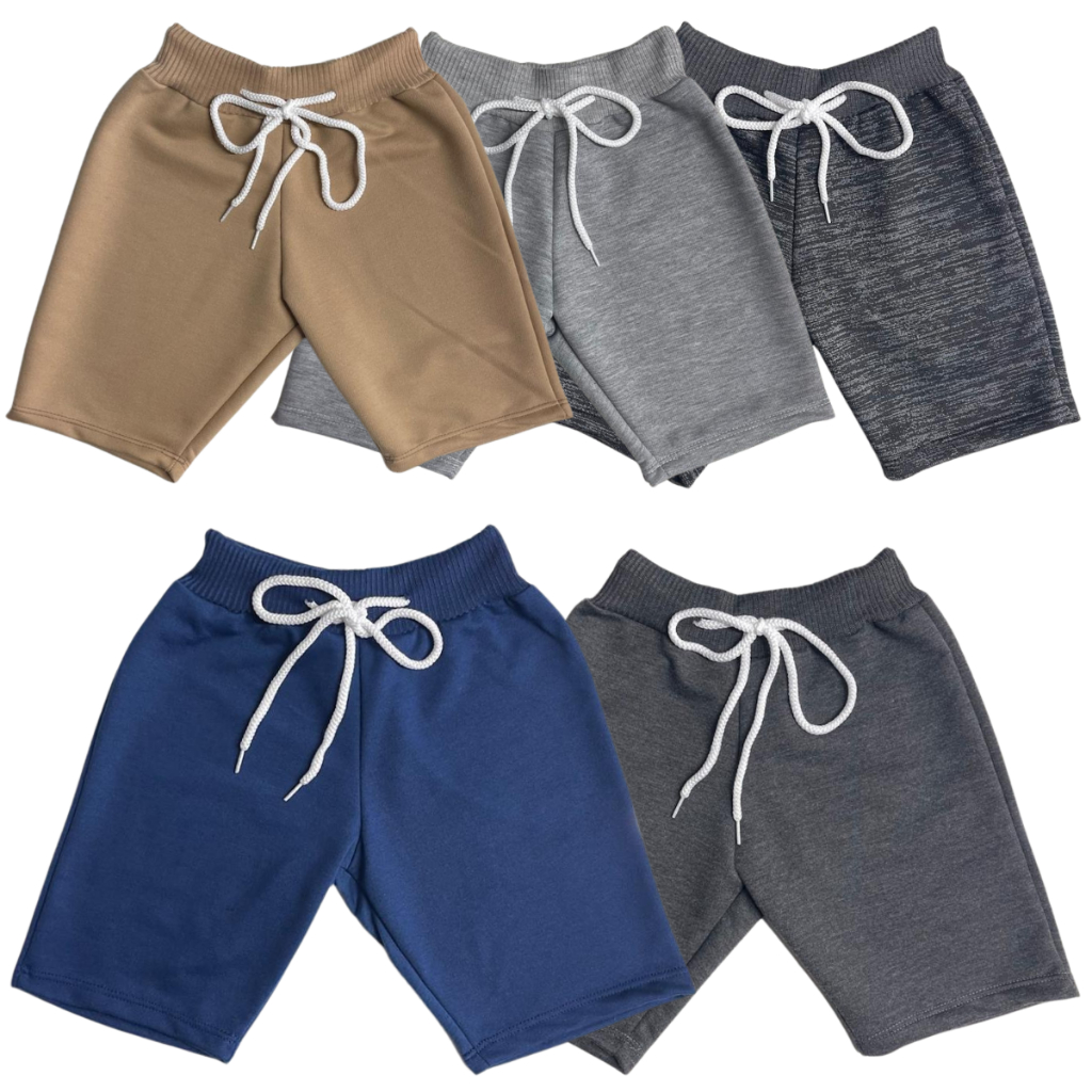 Kit 5 Bermudas Infantil Lisa Sem Estampa Menino Moletom Moletinho