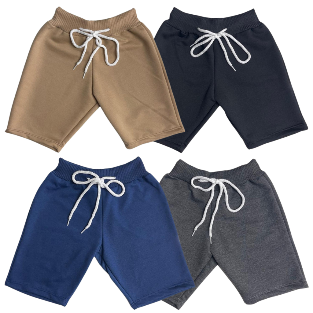 Kit 4 Bermudas Infantil Lisa Sem Estampa Menino Moletom Moletinho
