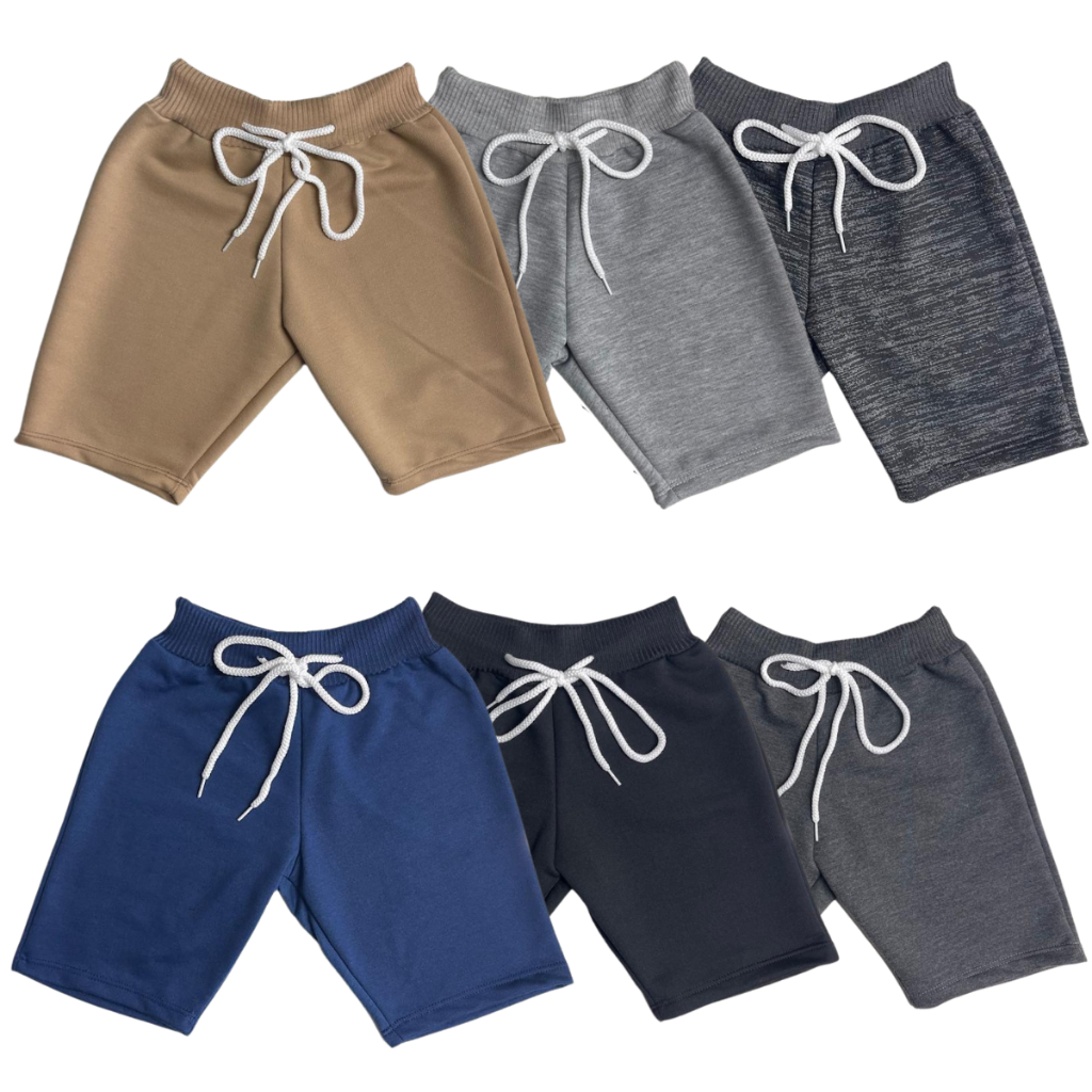 Kit 6 Bermudas Infantil Lisa Sem Estampa Menino Moletom Moletinho