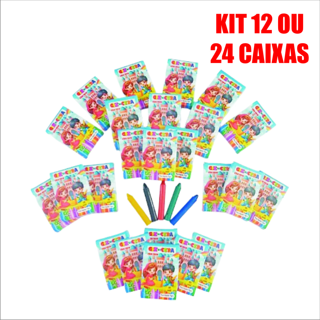 Giz de Cera 5 Cores para - Kit Festa - Lembrancinha - Artesanato Infantil - Kit 12 ou 24 Caixinhas