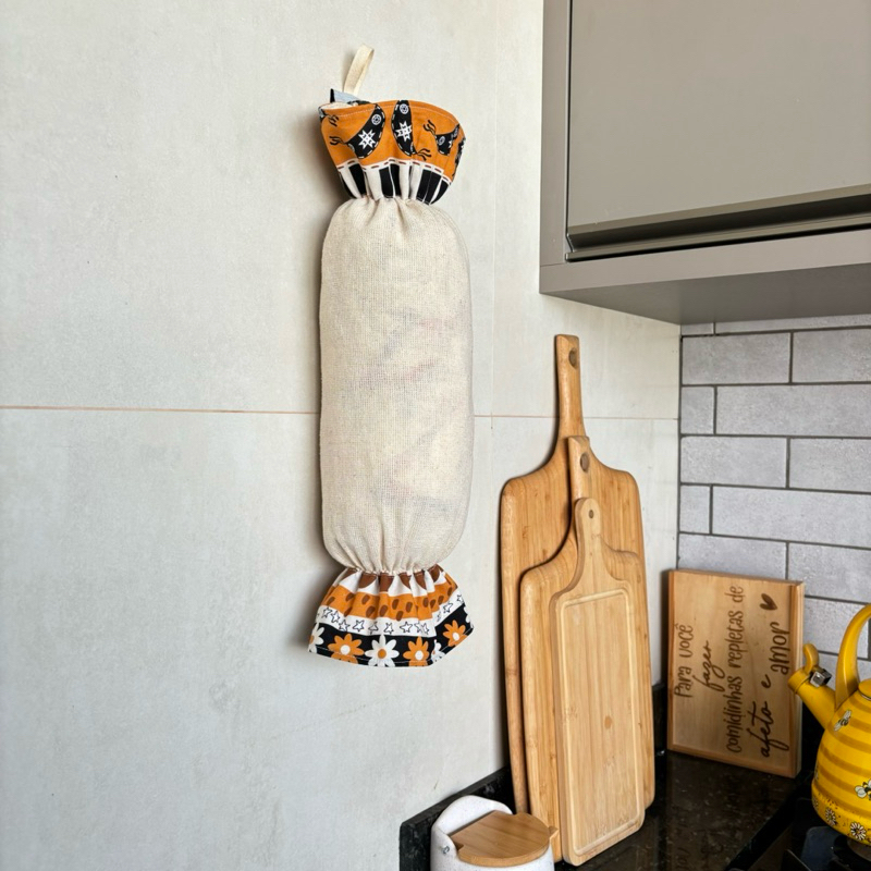 Puxa Saco Porta Sacolinha de Parede Dispenser para Sacolas 100% Algodão