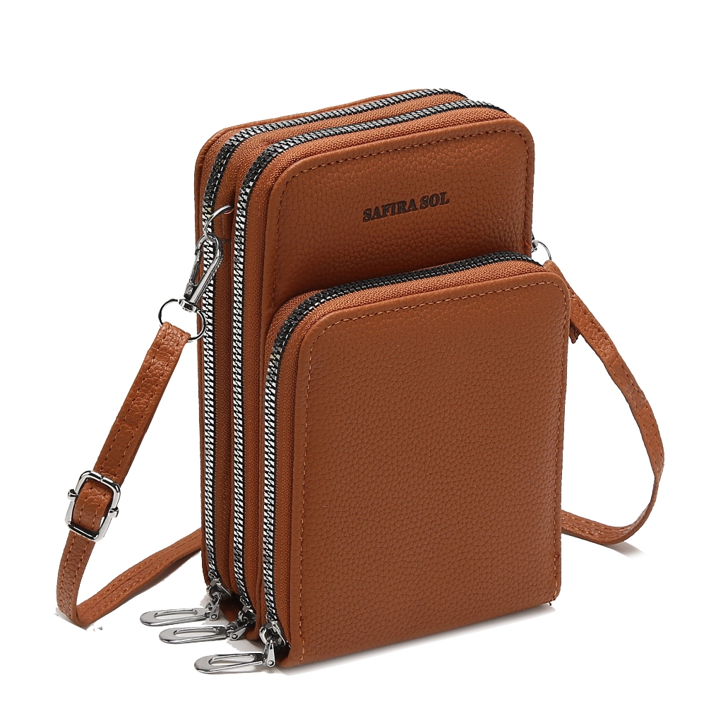 Bolsa transversal feminina moda feminina trabalho social porta celular com 3 divisorias Ziper Prata  lt702
