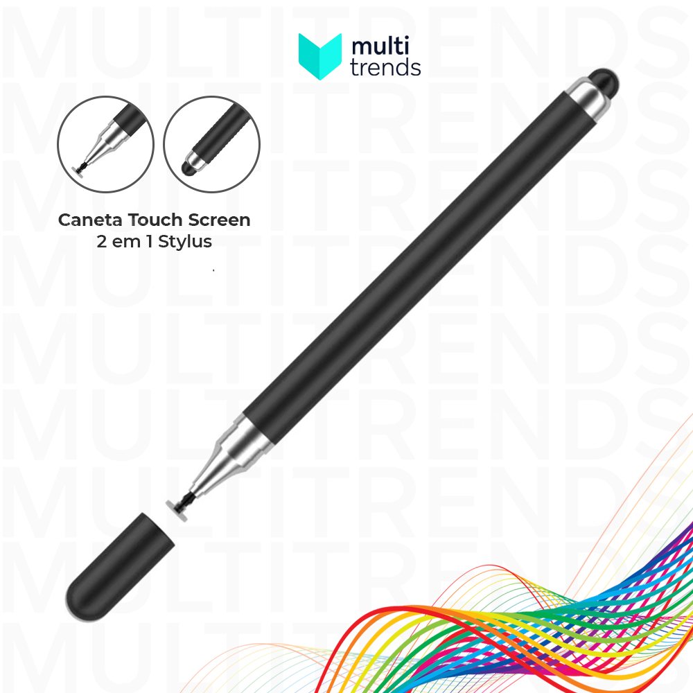 Caneta Touch Screen Universal 2 em 1 Capacitiva para Tablet, Smartphone e Laptop