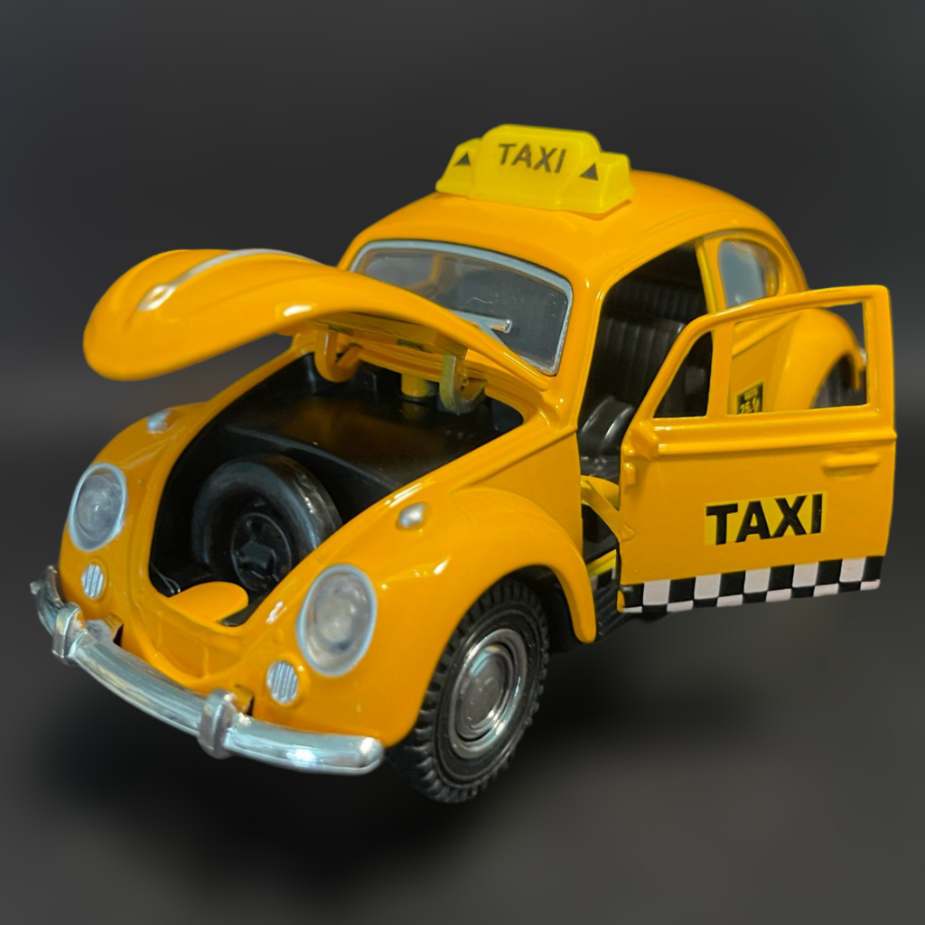 Miniatura Fusca Táxi 1:36 com Fricção e Portas que Abrem Carrinho Volkswagen 🚖 Colecionável Realista