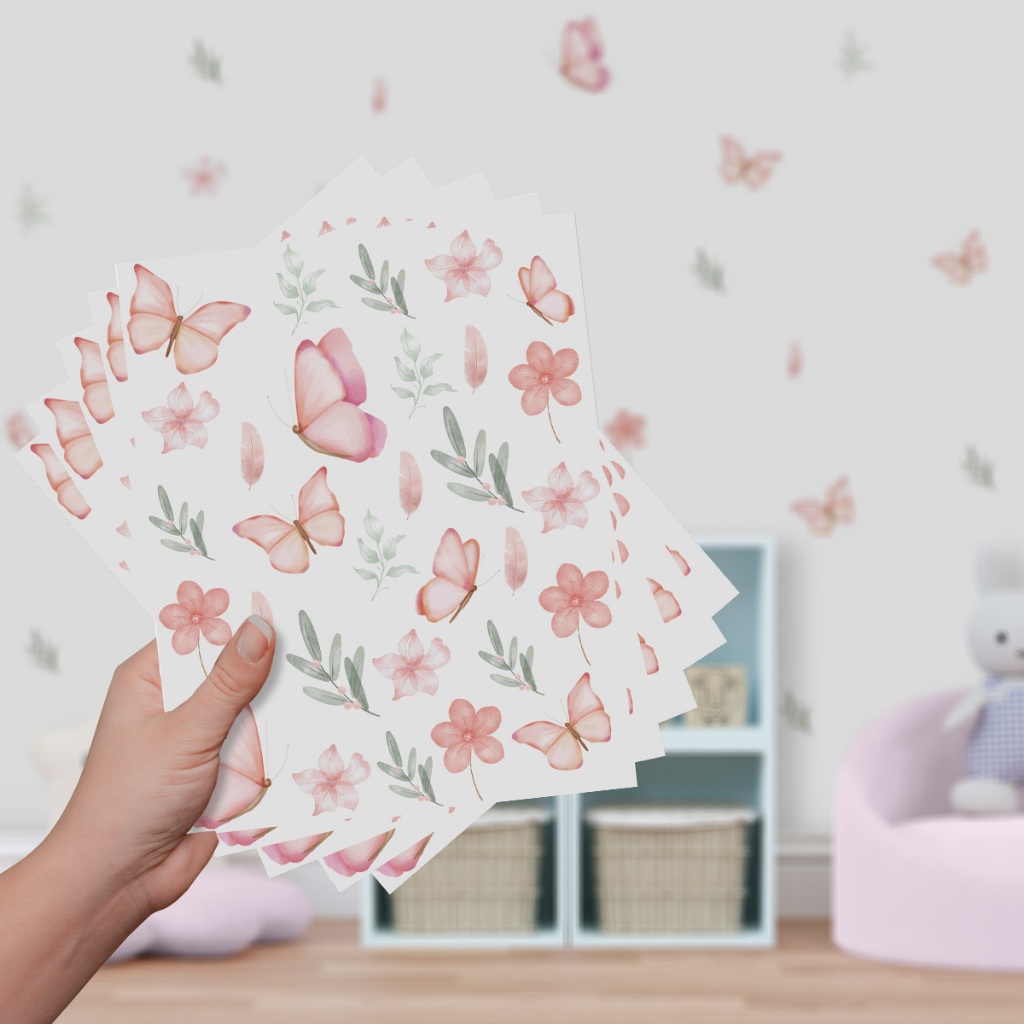 Adesivo De Parede Decorativo Borboletas Floral Raminhos Flores Delicadas