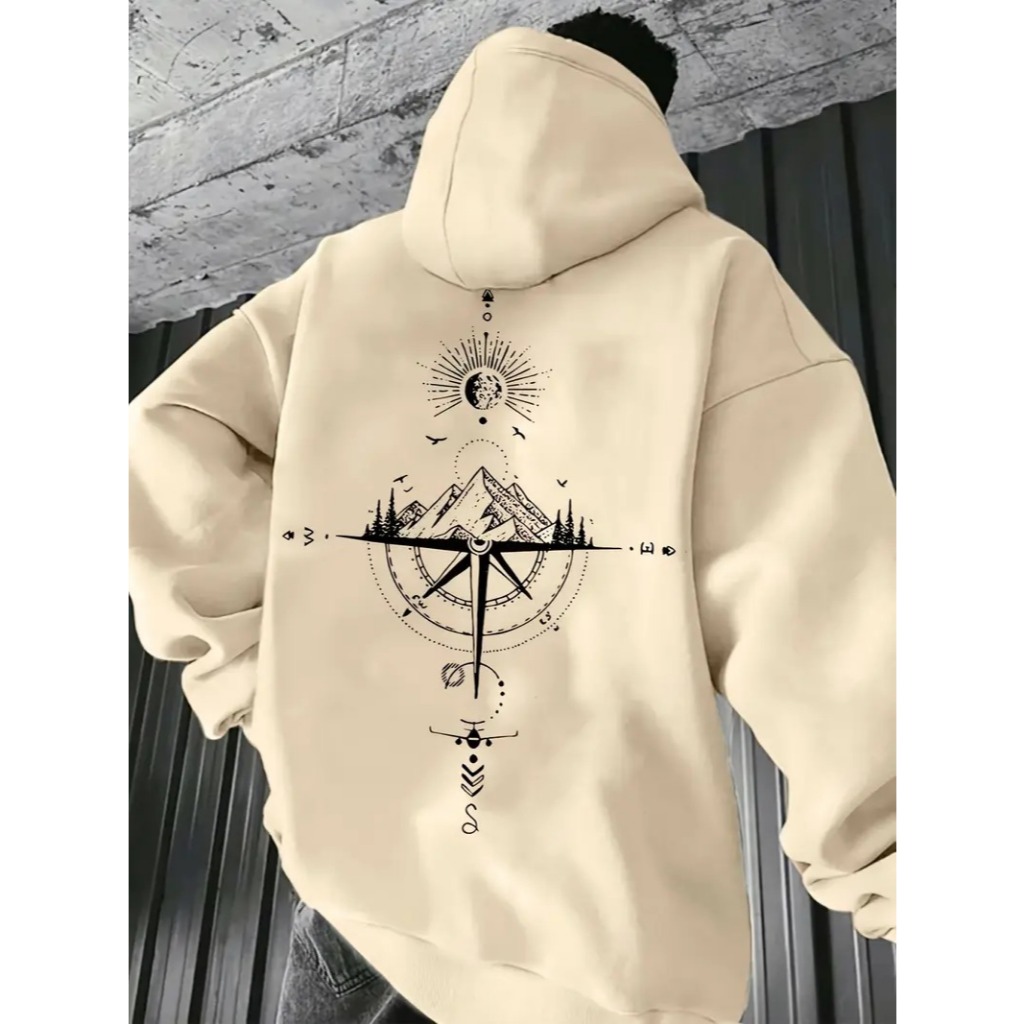 Moletom Canguru Bússola (ESCUDO) E (COSTAS) Com Capuz E Bolso Casaco Feminino Masculino Flanelado Unissex Blusa De Frio