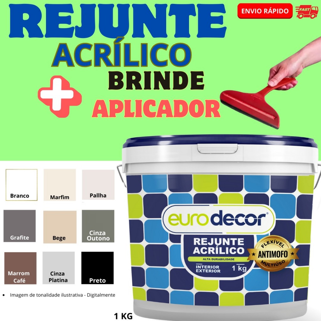 Rejunte Acrílico 1KG Ou 5KG Impermeável Banheiro Porcelanato + Aplicador