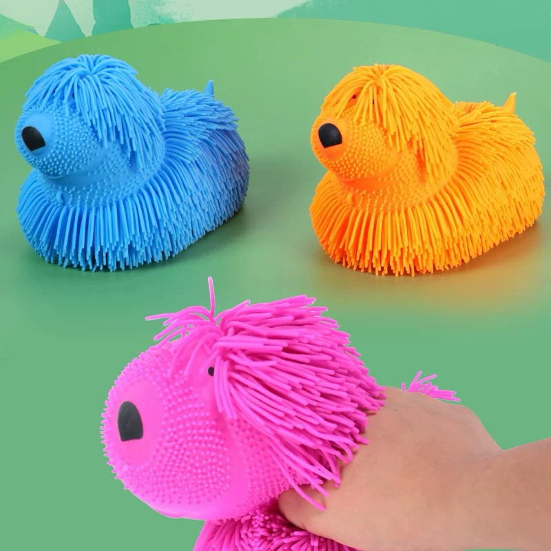 Boneco Cachorrinho Fofo Brinquedos Antistress e luz De Apertar Squish Criança Autista Alivia Pressão