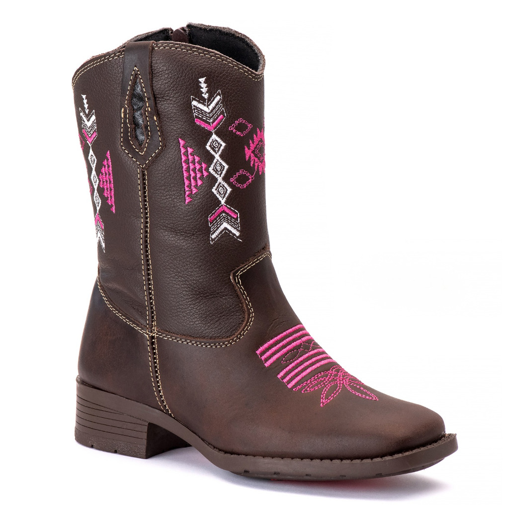 Bota Texana Infantil Feminina Café com Zíper