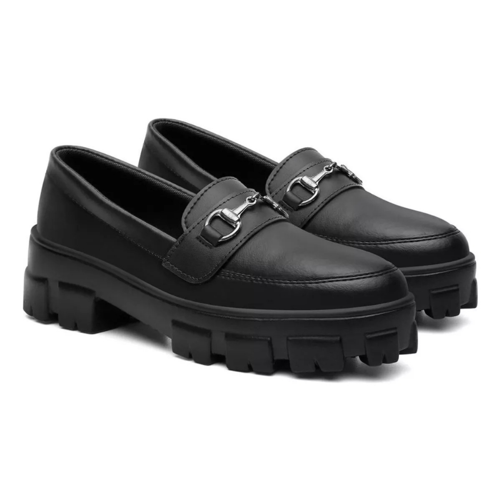Mocassim Feminino Tratorado Oxford College Com Correntes Moda