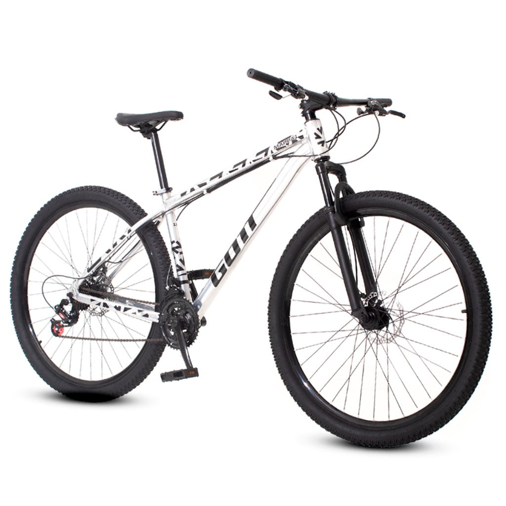 Bicicleta aro 29 Alumínio Prata e Preto Gott Mappa1 Freios a Disco Suspensão 21v